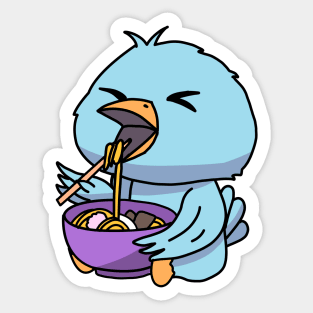 Anime Kawaii Ramen Eating Blue Bird Japanese Noodles Sticker